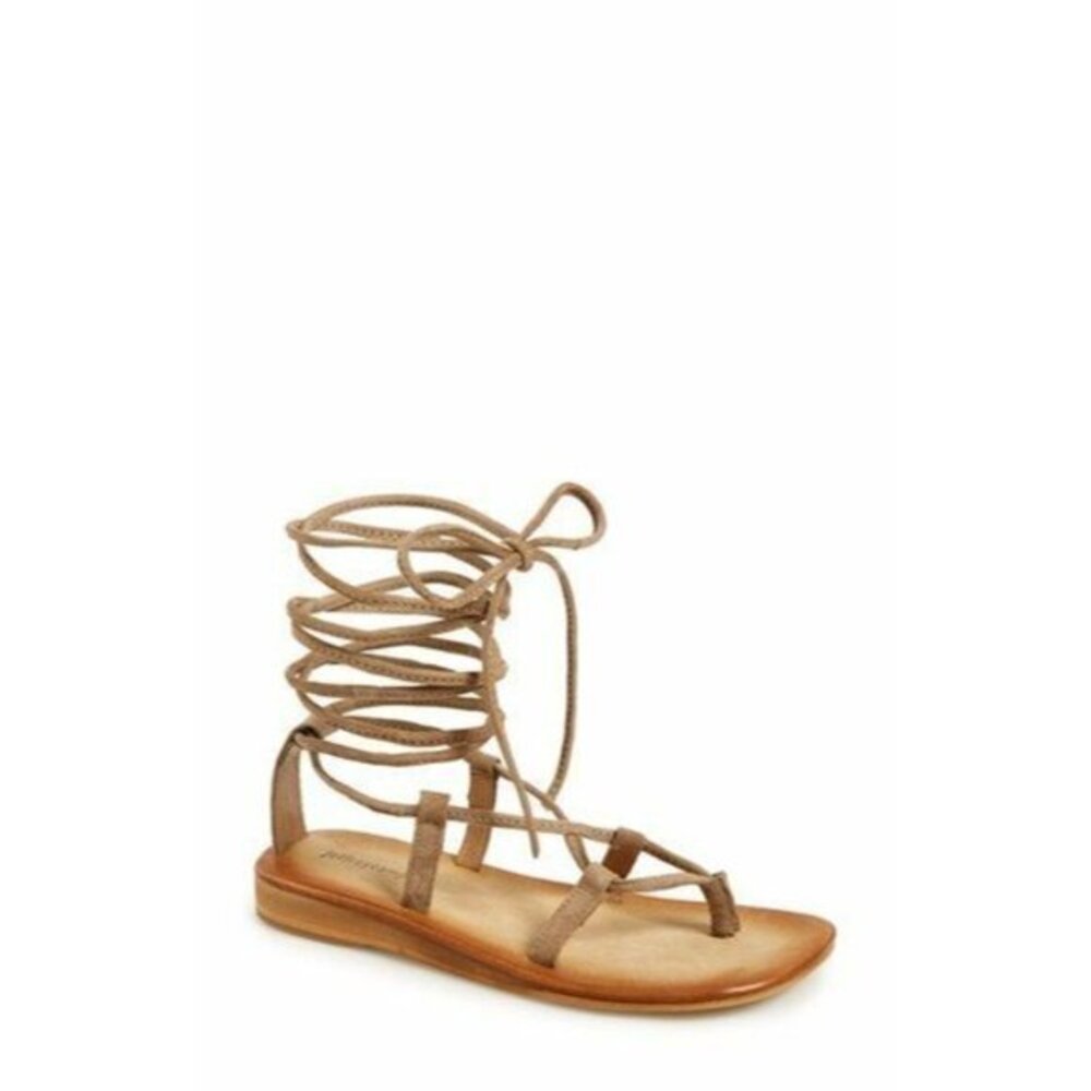 Jeffrey Campbell Sandals Thong Taupe Suede Leather Wraparound Flat SZ 8 New